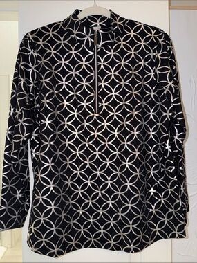 Lulu-B Black & Silver Geometric Quarter-Zip Women’s top Like New Size Medium